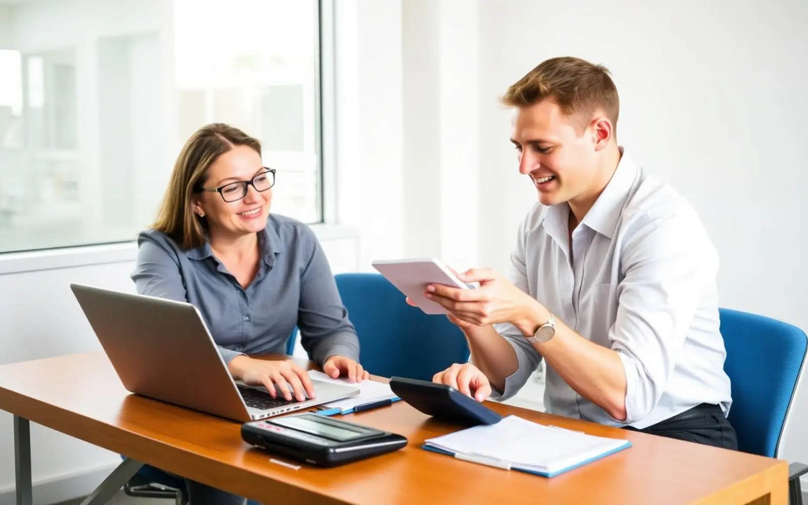 Payroll professional and employee reviewing a pro rata salary calculation